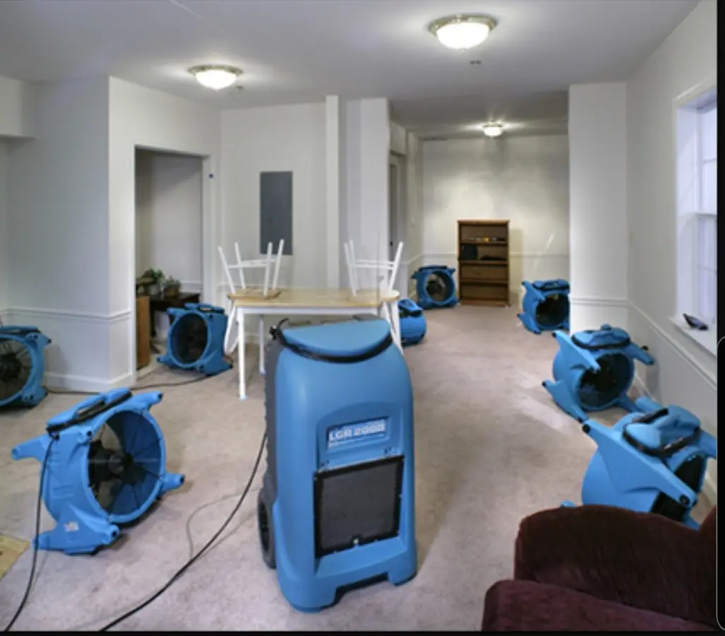 Air movers and dehumidifier setup for Water Damage Restoration in Glastonbury